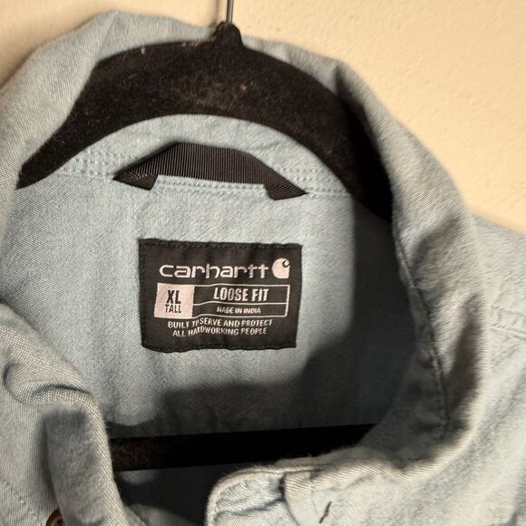 Carhartt Men's Blue Midweight Chambray Short Sleeve Button Down Shirt‎ - Size XL - Picture 4 of 5